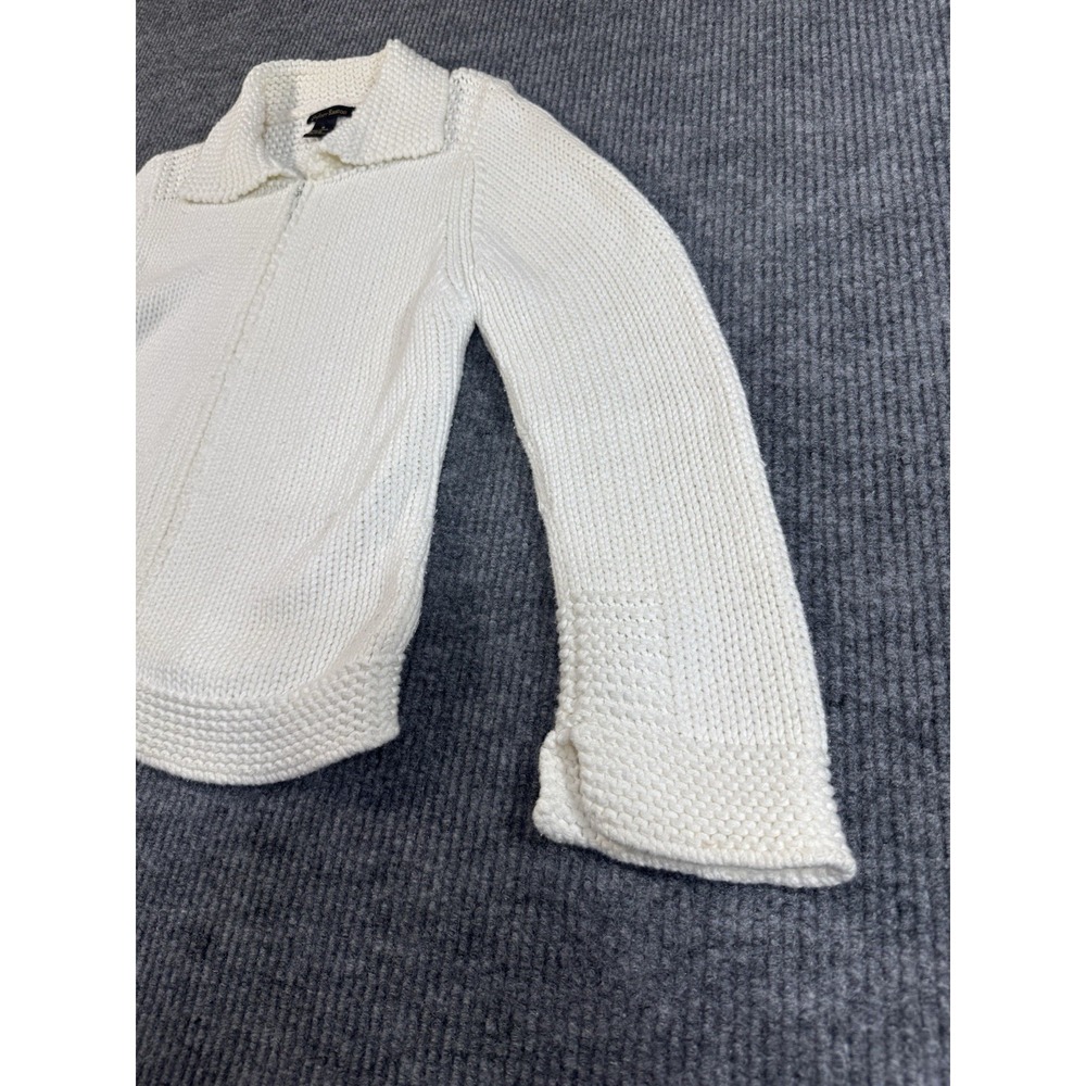 Sydney Easton White Collared Full Zip Knit Cardigan Sweater M 100% Cotton Women - Picture 3 of 7